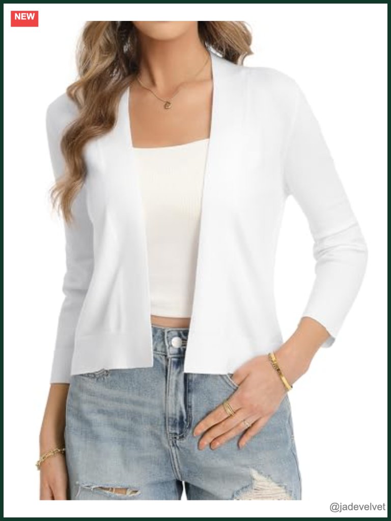 Cropped Cardigan 3/4 Sleeve Open Front Shrug Lightweight Knit Sweater Casual